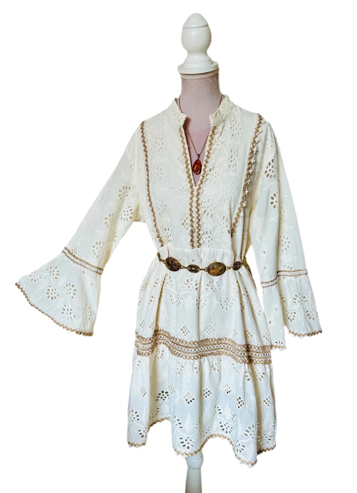 🌾🍃Cotton bohemian cottagecore romantic prairie embroidered dress S/M🌿💐 – photo 7